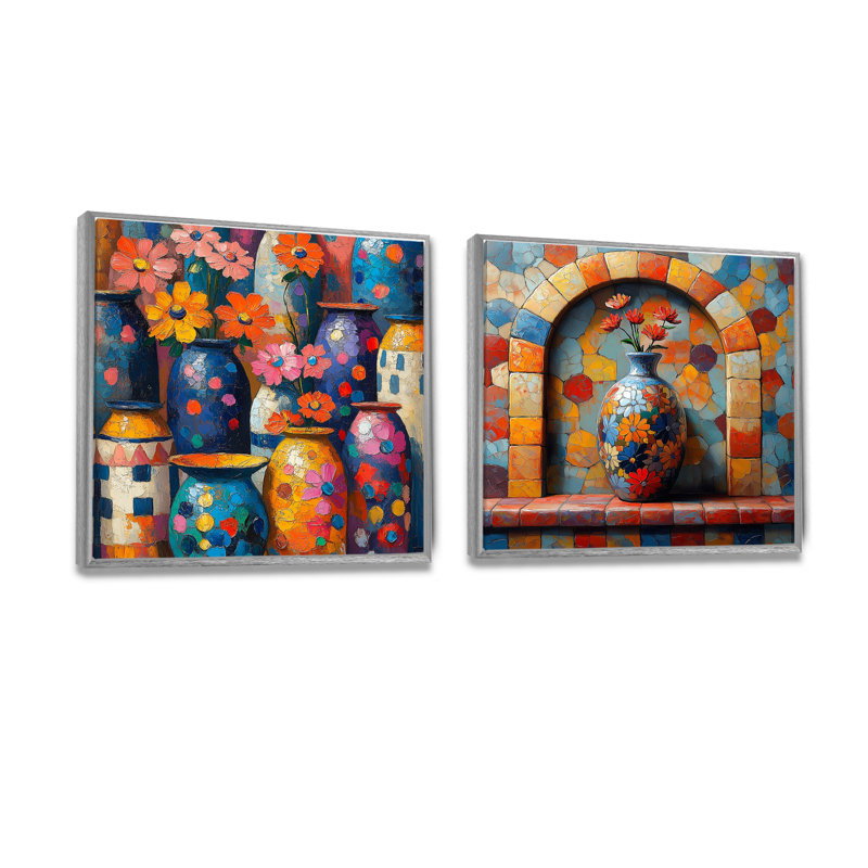 Floral et poterie au Maroc I - décoration murale poterie marocaine - art mural traditionnel 2 pièces, H 16 po x l 33 po