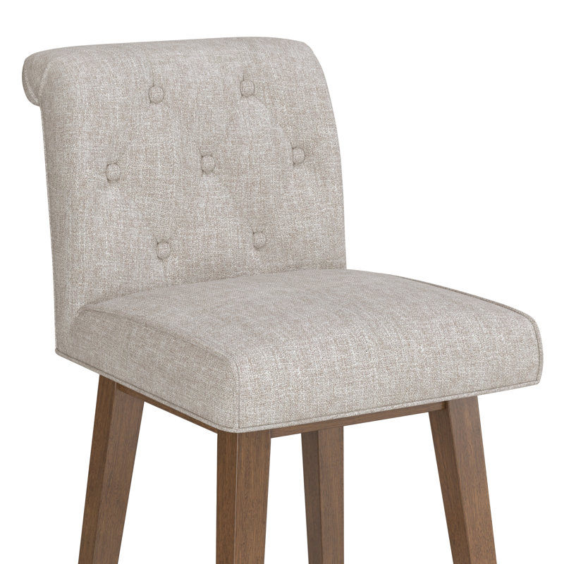 Dorreen Wood And Upholstered Tufted Adjustable Height Swivel Stool, Oatmeal, Medium Brown