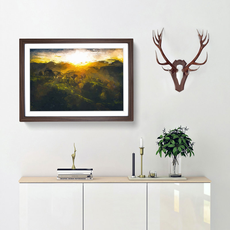 Sunlight over the Countryside in Abstract - Picture Frame Graphic Art Print, 27cm H x 36cm W x 2cm D, Walnut Framed