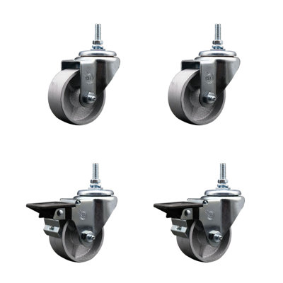 3 Inch_Semi Steel 3/8 Inch Threaded Stem Caster Set 2 Brakes SCC