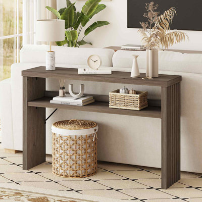 Aust 47.36'' Farmhouse 2-Tier Console Table with Open Storage, Wooden Sofa Table for Living Room, Entryway, Hallway