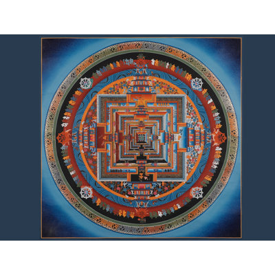 Hand-Painted “Wheel of Time” Kalachakra Mandala Thangka Wall Art – 24" Square, Jewel-Tone Palette & 24-Karat-Gold Detailing