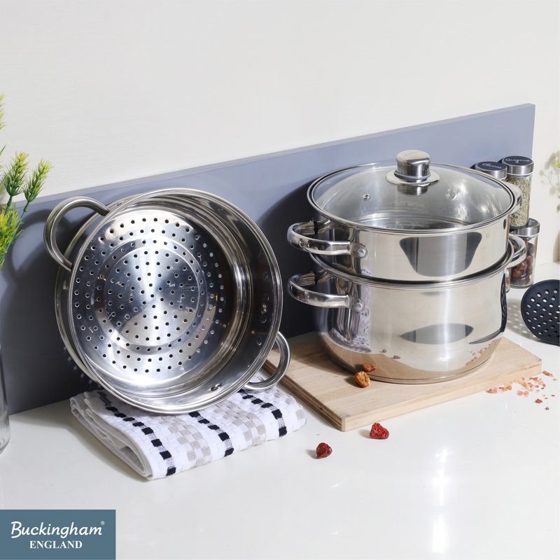 Buckingham Premium Stainless Steel 3 Tier Steamer Set Induction Friendly 24 Cm