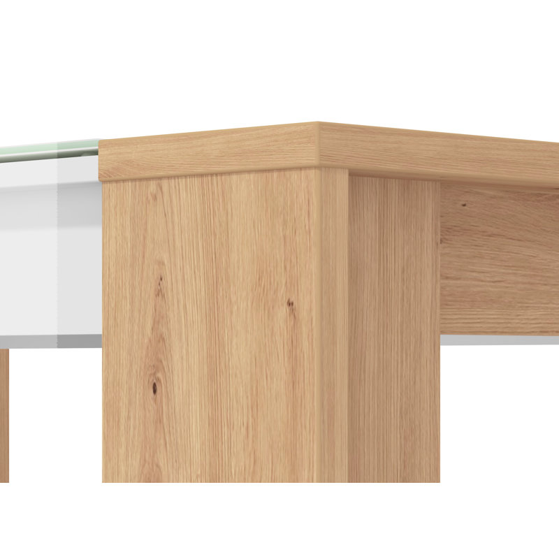 Mazin Glass Top Dining Table, White/Oak