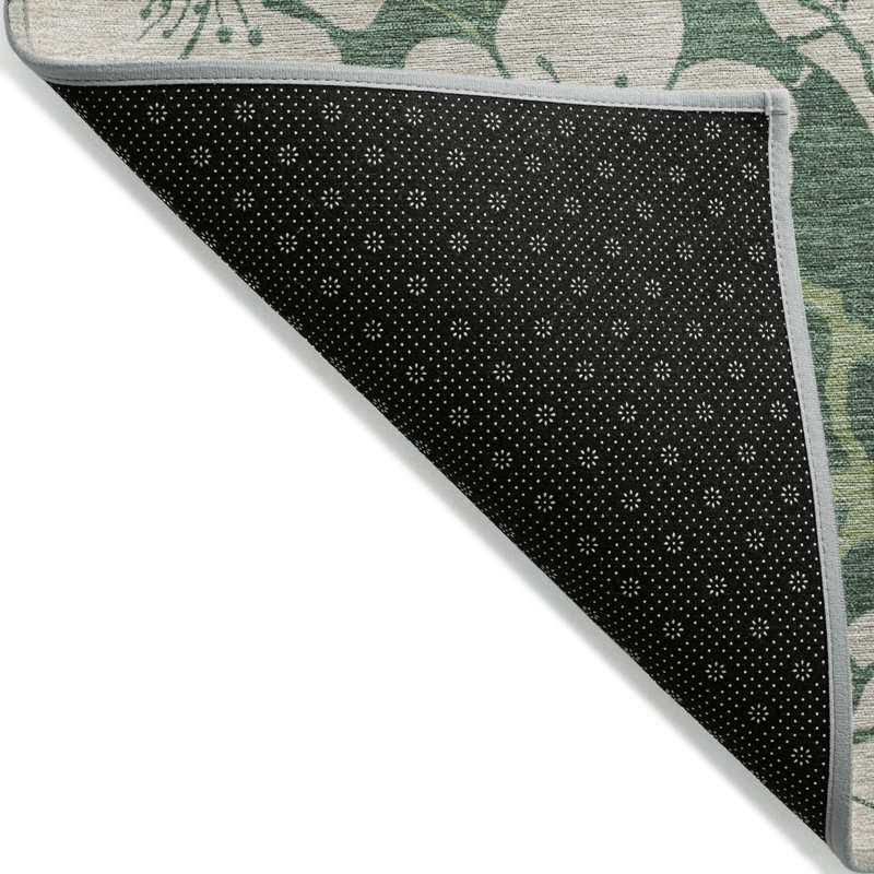 Tapis intérieur lavable à motif floral sauge et ivoire 3 pi x 5 pi
