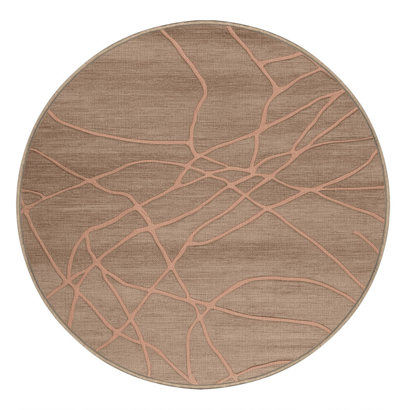 Machine Washable Abstract Brown Area Rug, Round 3'