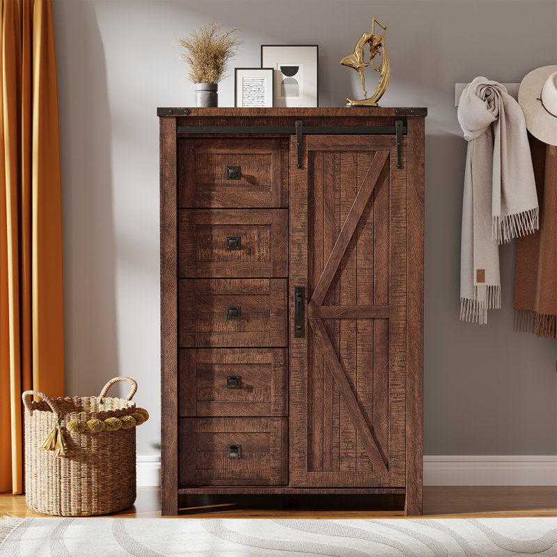 Commode 5 tiroirs Farmhouse, Brun