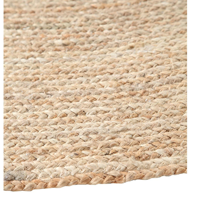 Tapis beige à main tressé, Rond 8 pi