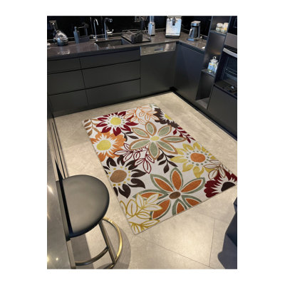 Beige Multi Colour Floral Pattern Creative Modern Decorative Machine Washable Area Rug