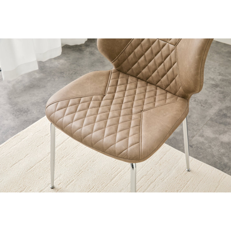 Ensemble de 4 chaises de salle à manger confortables, en cuir kaki, de style moderne, avec des sièges en métal pour la cuisine.