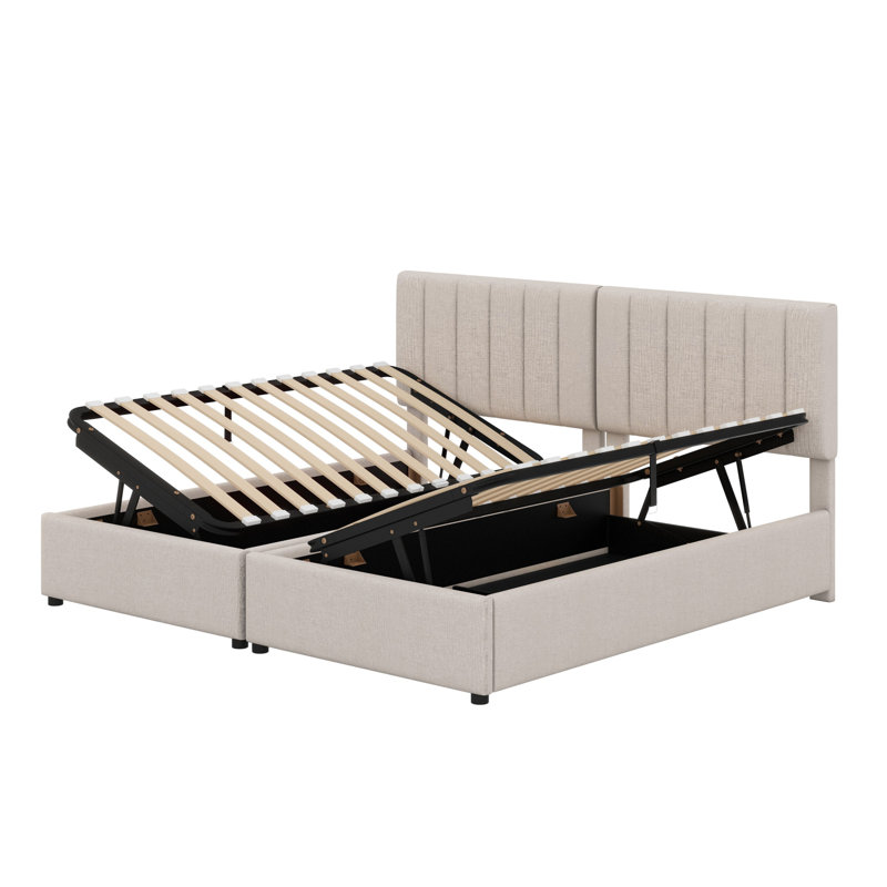 Upholstered Platform Bed With A Hydraulic Storage System, Beige