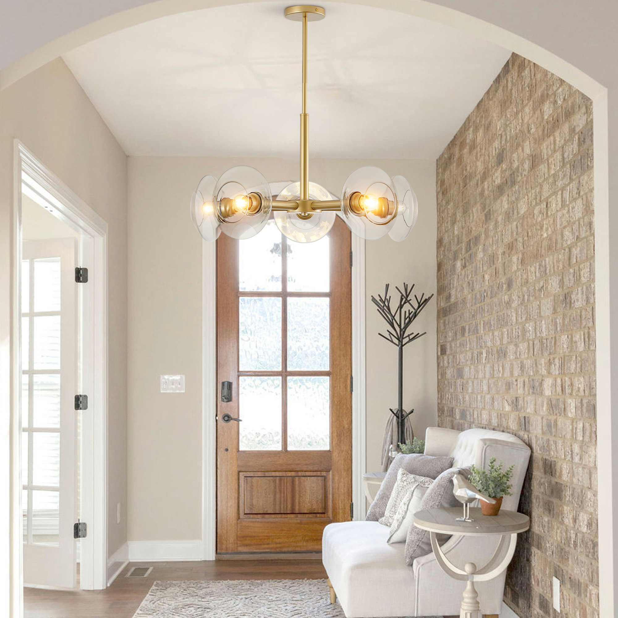 Mercer41 Modern Gold Sputnik Chandelier With Clear Glass Shades For ...