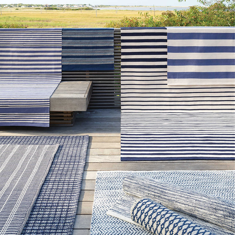 Rugby Stripe Denim Handwoven Indoor/Outdoor Rug, Rectangle 2' x 3'