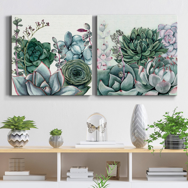 «Succulent Garden I», ensemble de 2 reproductions d'art sur toile tendue, H 24 po x l 48 po x P 1 po