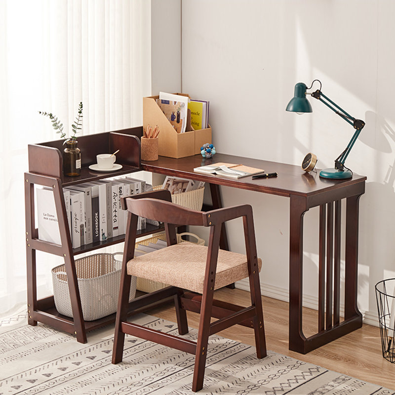 Combinaison bureau et bibliothèque en bois massif, Brun