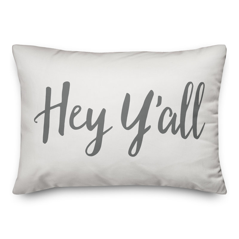  Hey Y'all Bold Indoor/Outdoor Lumbar Pillow, White/Gray
