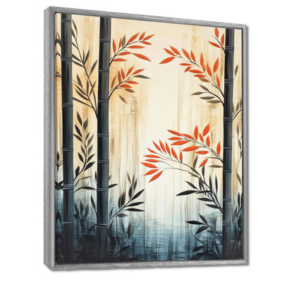 Bamboo in Quiet Air I - Black Japandi Framed Canvas Wall Art