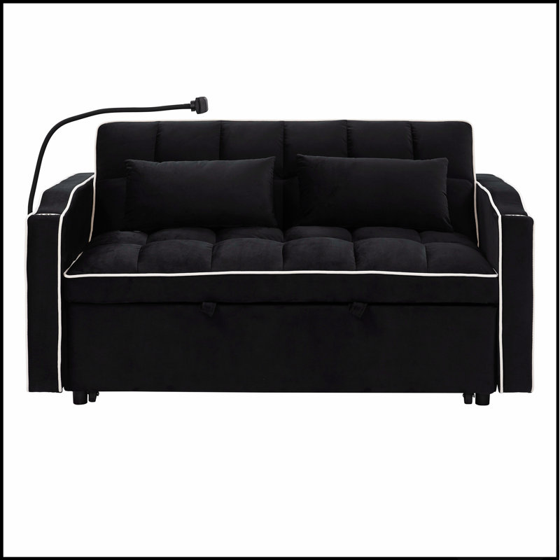 Canapé-lit pliable polyvalent avec dossier réglable et port USB pour un confort polyvalent, Noir