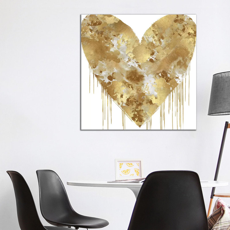 Big Hearted Gold And White by Lindsay Rodgers - Print on Canvas, 93.98cm H x 93.98cm W x 3.81cm D, Wrapped Canvas