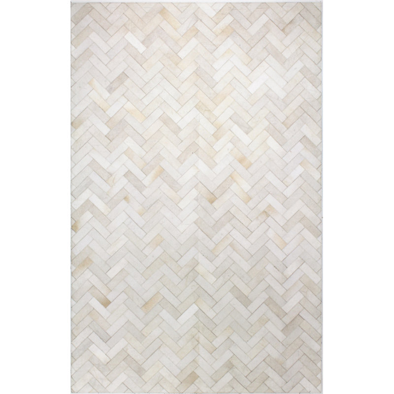Handmade Cream Cowhide Rectangular 10' x 14' Area Rug