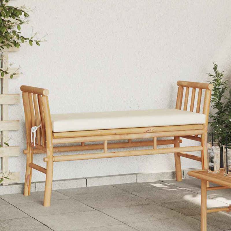 Garden Bench With Cushion 110 X 38 X 65Cm Bamboo, Beige