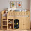 Lit mezzanine avec armoire à deux portes, tablettes ouvertes et panneau noir-1202263988