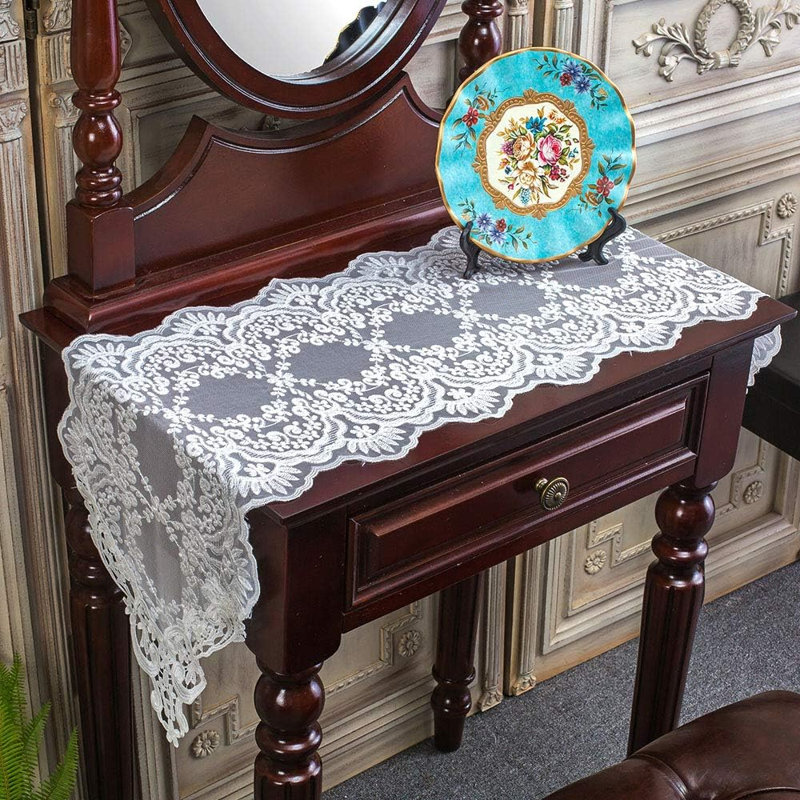 Removable rectangular table flag with lace woven table flag