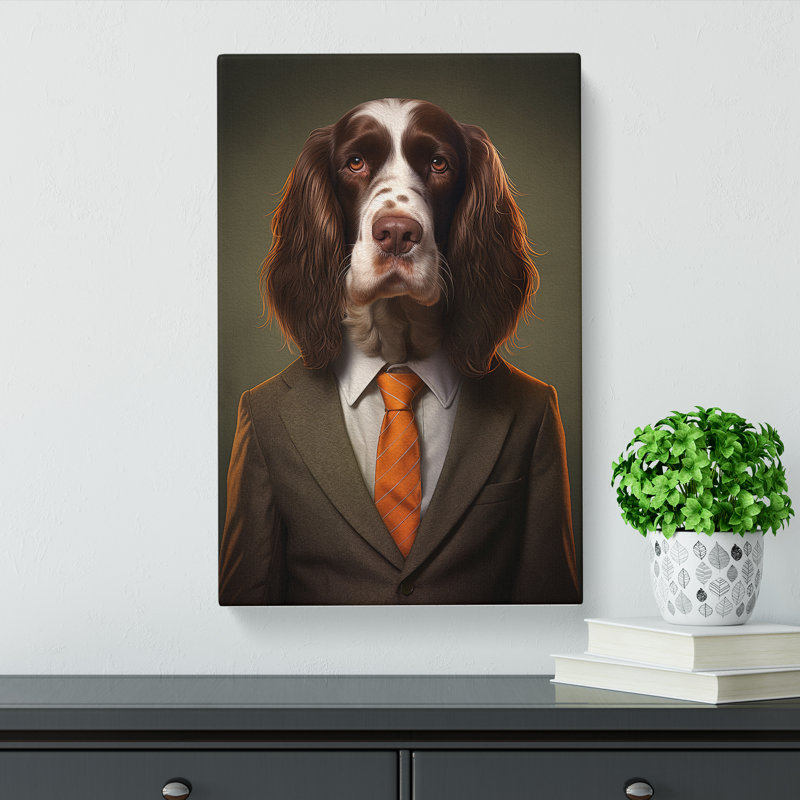 English Springer Spaniel in a Suit Painting No.2 - Wrapped Canvas, 50cm H x 35cm W x 3cm D