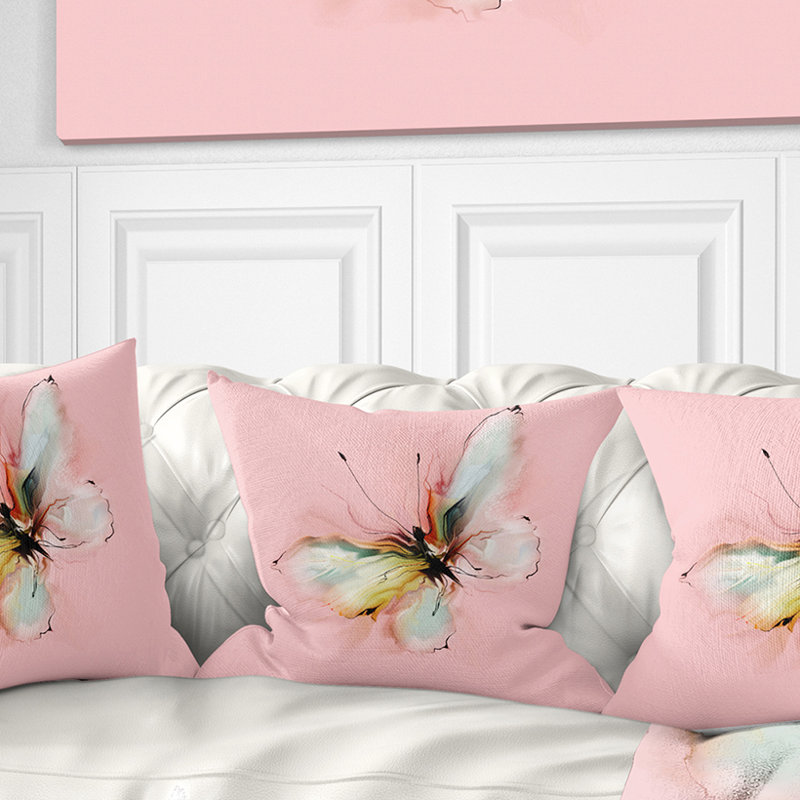 Colorful Butterfly Drawing - Floral Printed Pillow, Throw Pillow, 16" x 16"