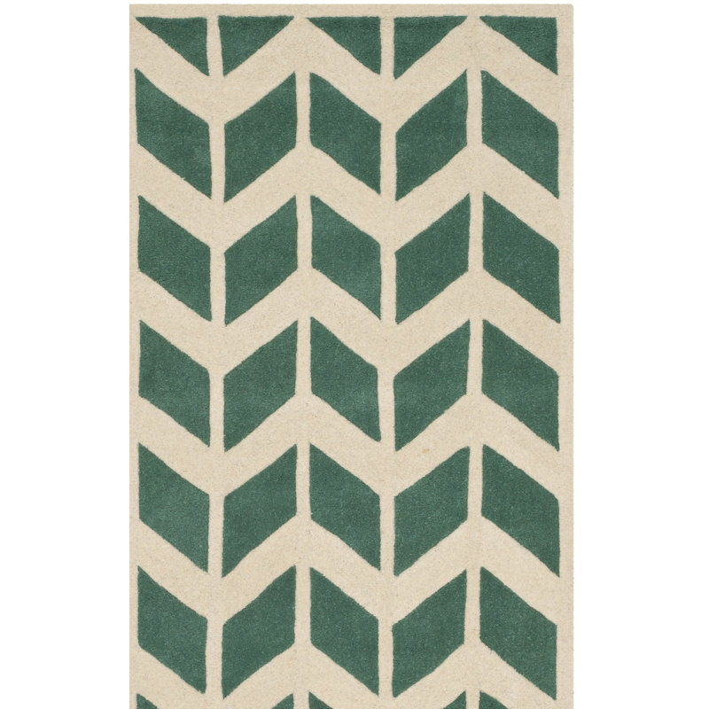 Tapis vert / ivoire en laine touffeté à la main Sanaz, Rectangle 4 pi x 6 pi