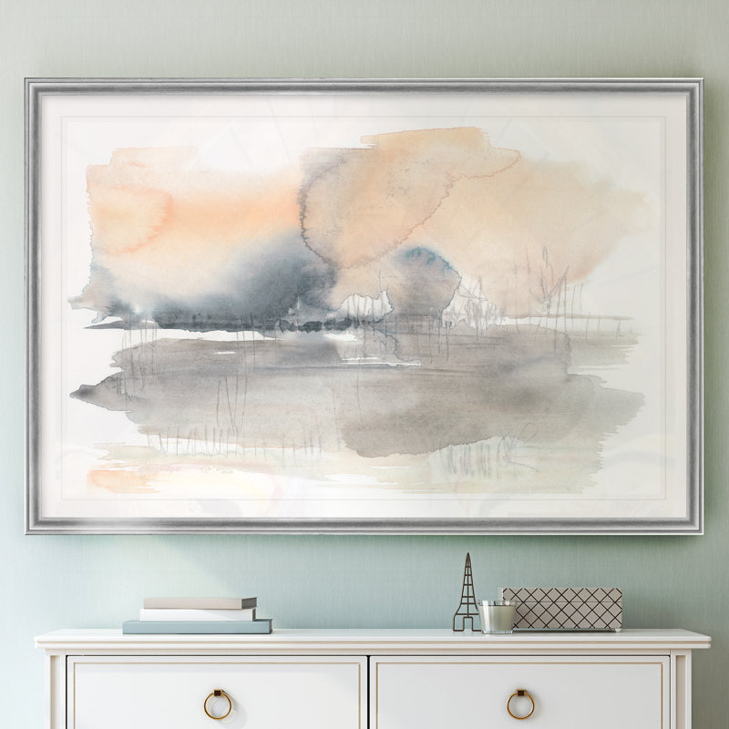 «Blush Haze II», peinture sur toile, H 30,5 po x l 42,5 po x P 1,5 po, Encadrement argenté