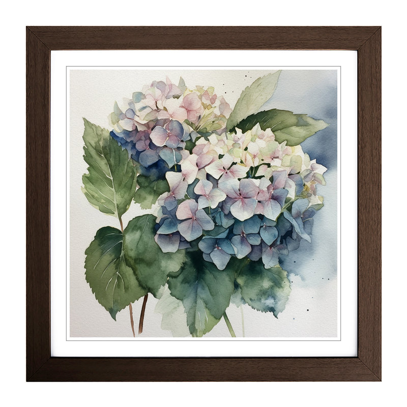 Hydrangea Watercolour No.2 - Single Picture Frame Print on Wood, Walnut