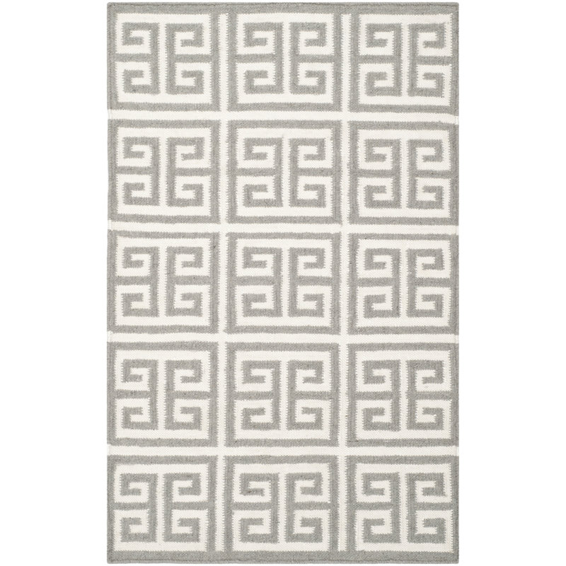 Tapis géométrique ivoire en laine / coton tissé à la main Rodgers, Rectangle 3 pi x 5 pi
