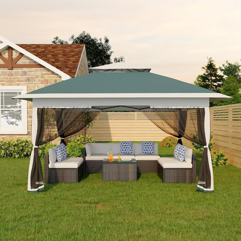 Canopy Tent, Steel Frame with Polyester Fabric, 12x12 ft, Pop-Up Gazebo with Mosquito Netting and Adjustable Height, Outdoor Backyard Parties and BBQs