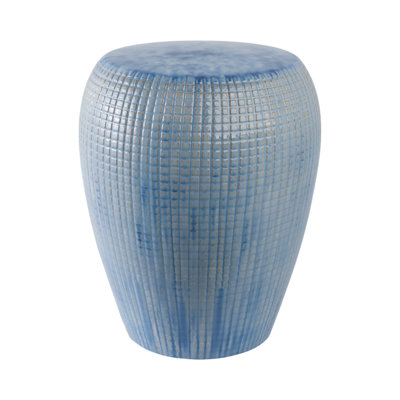 Ceramic Garden Stool Textured Design 18" H X 15" W Blue Glazed Finish Indoor/Outdoor Decor For Home, Office, Bedroom & Living Room by Dovecove