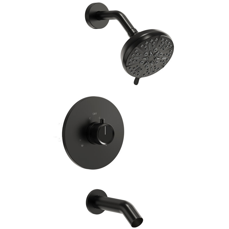 Tub and Shower Faucet Set, 5-Spray Rain Shower Head with Valve, Matte Black