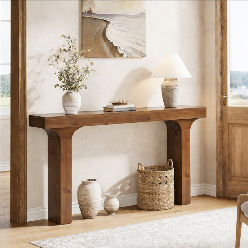 Console 59,05 po en bois massif, table d'entrée pour le couloir, derrière le canapé