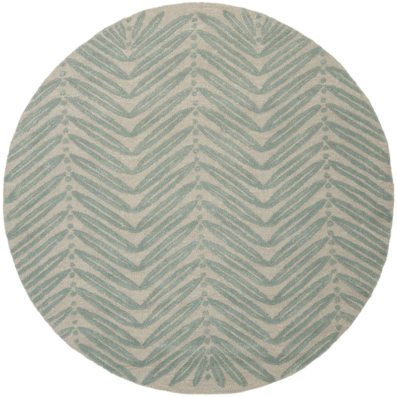 Martha Stewart Hand Tufted Wool/Viscose Geometric Rug in Blue Fir, Round 6'