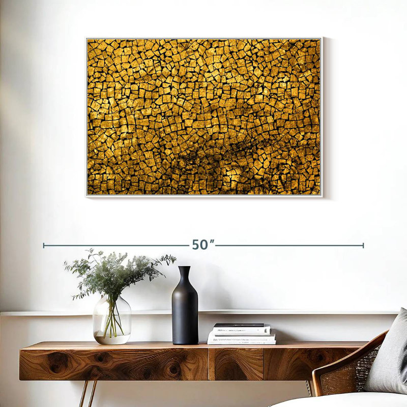 Mosaïque dorée, Cadre flottant blanc, 37 po x 25 po