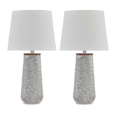 Roe Table Lamp Set Of 2, Antique Black Textured Metal Base. Drum Shade