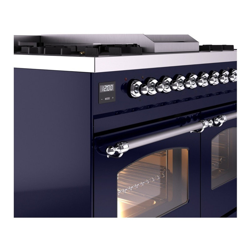 ILVE Nostalgie II 40 in Dual Fuel Range, Midnight Blue/Chrome, Liquid Propane