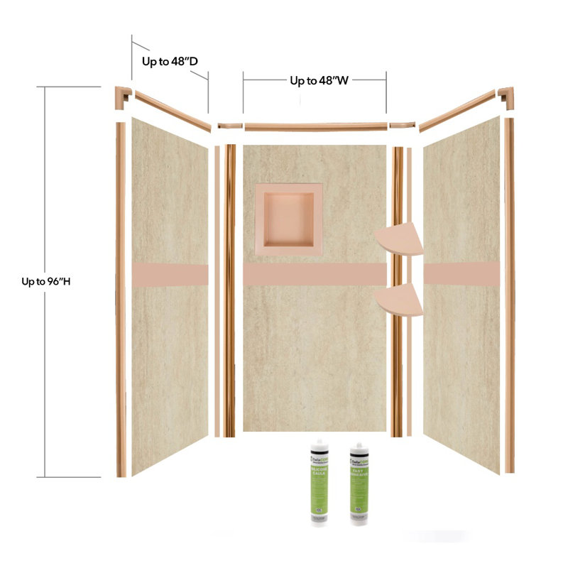 Three Panel Shower Wall, 96" H x 48" W x 48" D