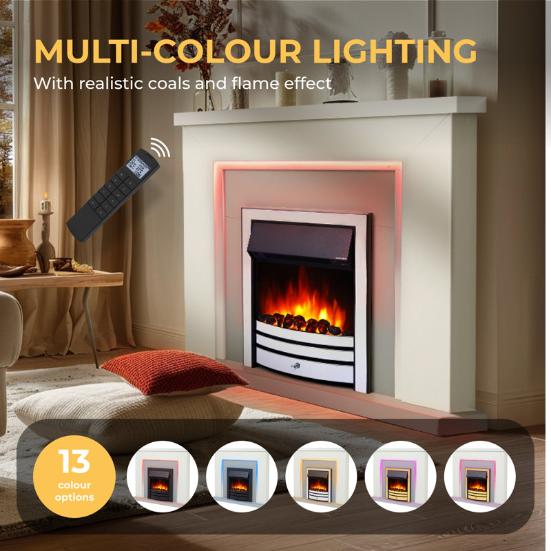 Castleton Fires & Fireplaces 110cm W Electric Fireplace with 6824.28 BTU, White/Grey/Chrome