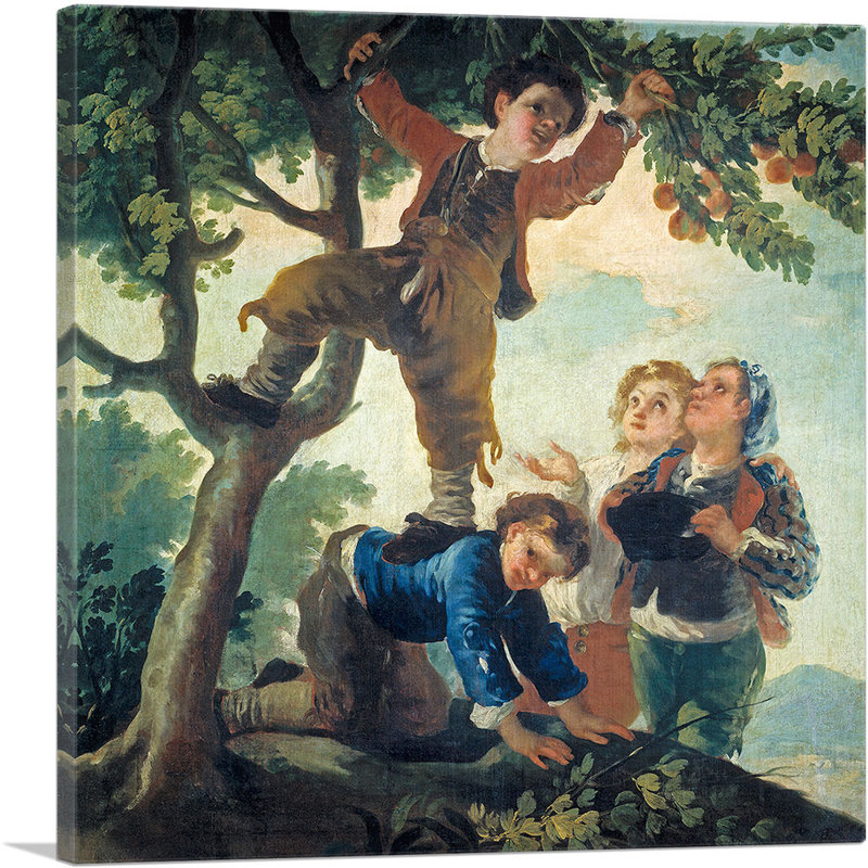 "Garçons cueillant des fruits" par Francisco Goya, reproduction d'art sur toile tendue, H 18 po x l 18 po x P 0,75 po