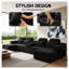 Canapé d'angle moderne en velours côtelé noir à 6 places en forme de U avec fauteuil et porte-gobelet - Canapé modulaire surdimensionné de 370 cm (145,7 pouces) pour cinéma maison