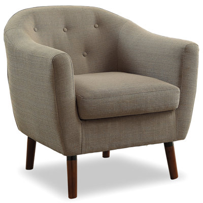 Beige Textured Fabric Accent Chair With Button- Design, Finish Wood Legs, Solid Core, 300Lbs Support For Living Space Cherry