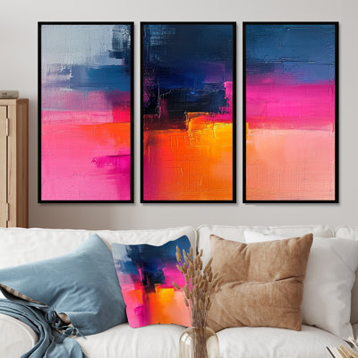 Fuchsia Sunrise - Abstract Wall Art Print Set