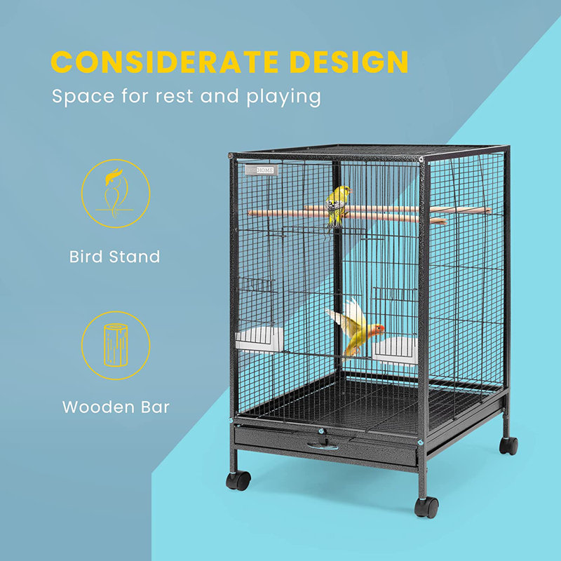 Black 30-Inch Steel Bird Cage with Rolling Stand
