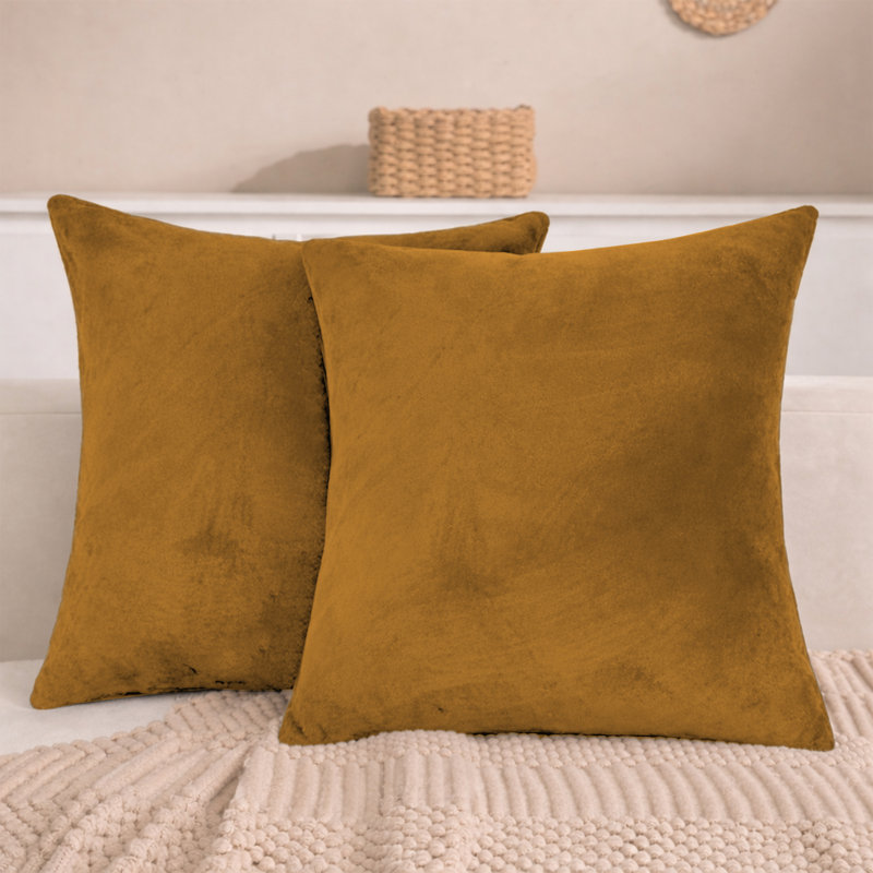 Aspire Homeware Square Plain Velvet Scatter Cushion Cover, Ochre, Pack of 2