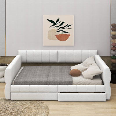 Queen Size Upholstered Platform Bed With USB And 2 Drawers